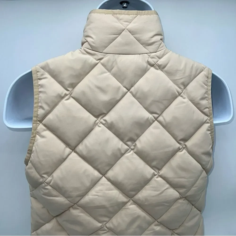 J.Crew Factory Quilted Beige Full Double Zipper Pull Down Puffer Vest-Size Small